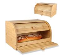 Fishtec Caja de pan de bambú con tabla de cortar integrada - Recuperación de migas - Caja de pan - Cesta de pan - Puerta corredera - Ideal para guardar elpan - 37 x 23 x 19.7 cm