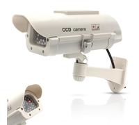 FISHTEC Cámara Falsa Exterior CCTV - Cámara Falsa de Videovigilancia con LED Parpadeante - Panel Solar - Uso Exterior sin vídeos y LED Rojo