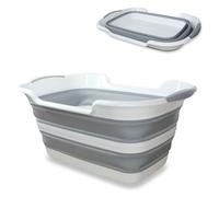 FISHTEC - Cesta de lavandería plegable con 2 asas (capacidad de 27 L, caja de almacenamiento retráctil o depósito de limpieza compacto, goma - 60 x 39 x 27 cm