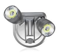 Fishtec Foco Doble de Exterior orientable 180° - Lámpara de exterior 500 Lúmenes LED COB - Encendido Automático - Sensor de Movimiento Ángulo 90° - IP44 - Para Patio, Jardín, Garaje, Toldo - Gris