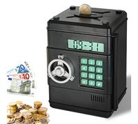 FISHTEC - Hucha electrónica con conteo automático, Caja Fuerte Digital con código de 6 dígitos, Compartimento de Monedas y Billete, función de Reloj, cumpleaños o Navidad