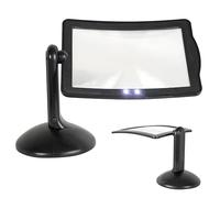 FISHTEC Lupa de Lectura LED Grande de 360°, Manos Libres con Soporte, Lente Giratoria, 3 Aumentos, 2 LED, para Lectura, Manicura, Pequeños Trabajos, Costura, Sellos y Billetes, Negro