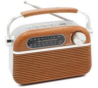 FISHTEC - Radio Vintage Años 60 - FM Am SW - Reproductor MP3 USB Micro SD - Diseño Madera y Acero Inoxidable - Antena Retráctil - Red Eléctrica o 2 Pilas LR20-20,5x12,5x8 cm - Compacta y Portátil