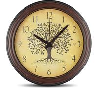FISHTEC Reloj de pared Árbol de la vida Ø 30,5 cm - Números grandes - Radio pilotada y silenciosa sin Tic Tac - Moldura de marco - Esfera de efecto madera - Estilo retro vintage