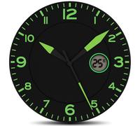 Fishtec Reloj de Pared Diseño Moderno - Reloj de Pared Silencioso sin Tic TAC - con Temperatura Digital - Adecuado para la Cocina, la Oficina, el Salón o el Dormitorio - 25 cm - Negro y Verde