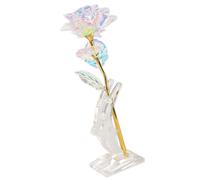 FISHTEC - Rosa Eterna en Oro y Cristales - Rosa Brillante con Soporte Transparente - Idea de Regalo: San Valentín/Día de la Madre - Soporte Rosa y Caja Incluidos