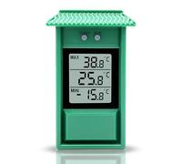 FISHTEC Termómetro digital para exteriores y jardín, caseta de pared - Termómetro Mini/Maxi Con Memoria - Fácil de fijar - Lectura inmediata - IPX2 - Para jardín, invernadero - 13x8 CM - Verde