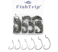 FishTrip EWG - Ganchos para pesca de lubina - 120 anzuelos de gusano compensados Texas Rig para agua dulce y salada, tamaño #1 1/0 2/0 3/0 4/0 5/0