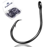 FishTrip Ganchos circulares en línea para agua salada, anzuelos de pesca para bagre, 25 unidades, color negro, amplio hueco, sin compensación, para róbalo, salmón, rayas, tamaño 4/0