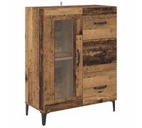 Fisinber Aparador con aspecto de madera envejecida, 69,5 x 34 x 90 cm | Armario compacto con elegante puerta de cristal y cajón. Hecho de madera con patas de hierro para sala de estar y dormitorio.