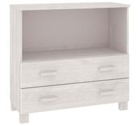 Fisinber Aparador Hamar blanco 85 x 35 x 80 cm madera maciza de pino | Cajonera de madera compacta con 1 compartimento abierto y 2 cajones para salón, pasillo y dormitorio.