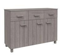 Fisinber Aparador Hamar gris claro 113 x 40 x 80 cm madera maciza de pino | Cómoda de madera de pino resistente con 3 puertas y 3 cajones para dormitorio y sala de estar.