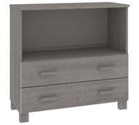 Fisinber Aparador Hamar Gris Claro 85 x 35 x 80 cm Cómoda Madera Maciza | Armario auxiliar versátil con 2 cajones y 1 compartimento abierto para dormitorio, pasillo y sala de estar.