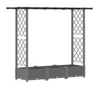 Fisinber Jardinera con enrejado y techo con enrejado para plantas trepadoras, arriate vertical de plástico PP para balcón, terraza y jardín, gris claro, 164 x 40 x 121 cm