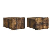 Fisinber Mesita de noche montada en la pared, 2 unidades, roble ahumado, 33 | Cómoda colgante de estilo vintage que ahorra espacio para dormitorio y sala de estar hecha de madera resistente con espacio
