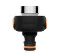 Fiskars Adaptador de grifo interior, Con cierre rápido para su retirada, Incluye rosca hembra M22 y macho M24, Fácil de instalar, Tamaño universal, 50 g, Negro/Naranja, 1027062
