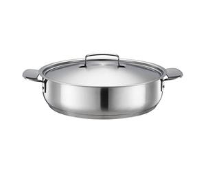 FISKARS Asador con tapa, Ø 28 cm, Con revestimiento | Adecuado para todas las cocinas, acero inoxidable, acero reciclado, All Steel, plateado, 1064749