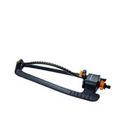 Fiskars Aspersor oscilante base metal 19 chorros L, Fácil ajuste del alcance, Ahorro de agua, Base de plástico robusta, Tamaño universal, Alcance de 17,5 x 19 m, 654 g, Negro/naranja, 1023660
