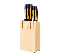 Fiskars Bloque de cuchillos con 5 cuchillos, Ancho: 14,5 cm, Alto: 36 cm, Madera de abedul, Functional Form, 1062927
