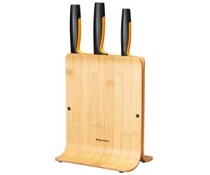 Fiskars Bloque de cuchillos en bambú con 3 cuchillos Functional Form 4 piezas