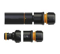 Fiskars Boquilla de manguera: kit básico, Solid, SoftGrip, Con boquilla de manguera, conector de grifo y conectores de manguera, Ø 1,3-1,5 cm (1/2-5/8''), Negro/Naranja, 1027090