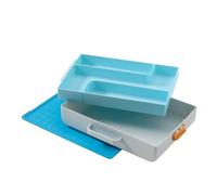 Fiskars Caja de herramientas creativa para niños a partir de 5 años, Taller de manualidades móvil, Caja de almacenamiento con superficie de trabajo, 38,7 x 27,9 cm, Azul/Plateado/Naranja, 1082502
