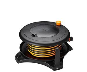 Fiskars Carro portamangueras L, Set de riego todo incluido, 31,5 m de alcance total, Manguera de jardín de tamaño universal (Ø 13 mm), Conector de grifo universal, Negro/naranja, 1057237