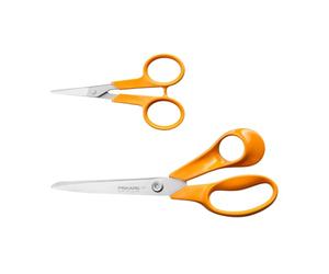 Fiskars Classic Set de tijeras, 2 piezas, Acero inoxidable, Naranja | Hecho en Finlandia, Tijeras multiusos de 21cm, Tijeras de manicura de 10cm, Hojas HRC 57, Para el hogar y la oficina