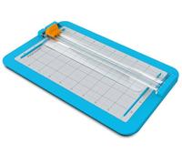 Fiskars Cortapapeles para niños a partir de 6 años, Cortapapeles seguro para cortes rectos, Cuchilla oculta, 29,2 x 17,8 cm, Azul/Plateado/Amarillo, 1082504
