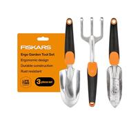 Fiskars Ergo - Juego de Herramientas de jardinería reciclables, Color Negro y Naranja