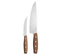 Fiskars Folken Set de cuchillos, 2 Piezas, Cuchillo de cocinero y Cuchillo tomatero, Hojas de acero inoxidable alemán, Mangos de madera de arce con certificado FSC, 1075690