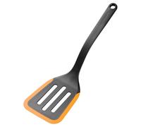 Fiskars Functional Form Espátula, Espátula flexible para tortilla, tortitas y crêpes, Soporte integrado, Resistente al calor hasta 220 °C, Longitud 29,5 cm, Plástico/Silicona, Negro/Naranja, 1079964