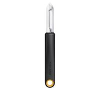 Fiskars Functional Form Pelador con cuchilla fija, Pelador universal para frutas y verduras, Punta afilada, Cuchilla de acero inoxidable/Mango de plástico, Negro/Naranja, 1079907