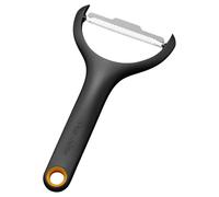 Fiskars Functional Form Pelador para juliana, Pelador en Y para tiras finas de verduras, Cuchilla giratoria, Hoja de acero inoxidable/Mango de plástico, Negro/Naranja, 1079909