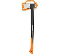 Fiskars Hacha 2,4 kg, Con estuche de almacenamiento y transporte, Longitud: 77 cm, Capa antiadherente, Cuchilla de acero/Mango de fibra de vidrio, Negro/Naranja, X25-XL, 1015643
