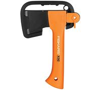 Fiskars Hacha pequeña de camping con estuche de almacenamiento y transporte, Longitud: 23 cm, Capa antiadherente, Peso: 564 g, Cuchilla de acero/Mango de plástico reforzado, Naranja