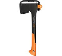 Fiskars Hacha pequeña universal, Estuche de almacenamiento y transporte incluido, Longitud: 44 cm, Capa antiadherente, Cuchilla de acero/Mango de fibra de vidrio, Negro/Naranja, X10-S, 1015619