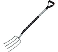 Fiskars Horca de jardín para suelos duros y pedregosos, 4 dientes, Longitud: 122 cm, acero al boro de alta calidad, Gris/Negro, Ergonomic, 1001413