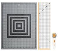 Fiskars Kit de iniciación al patchwork, Cúter rotatorio con hoja de Ø 45 mm, Base de corte A2 autorreparable (45 x 60 cm / 18 x 24"), Regla para patchwork (15 x 60 cm), 3 piezas, 1066046