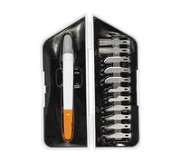 Fiskars Kit Premium de precisión, Cúter de precisión y Set de 13 Cuchillas, Longitud total: Cúter: 21 cm, Incl. 12 Cuchillas, Acero de calidad/Plástico, Blanco/Naranja, 1024384