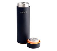 Fiskars On-the-go Botella térmica, 0,5 L, Botella antigoteo y sin BPA para bebidas frías y calientes, Diseño compacto para jardín y uso al aire libre, Altura 22 cm, Acero inoxidable, Negro, 1078699