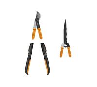 Fiskars OneClick Tijeras Cortasetos y Tijeras de podar de Bypass | Set combinado para poda de forma y cuidado de árboles, 2 mangos en S, Cuchillas de acero/plástico