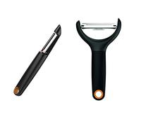 Fiskars - Pelador de verduras Duo Pack - Longitud total: 15 cm - Acero plástico - Forma funcional - Negro