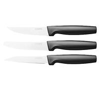 FISKARS Pequeño Paquete de cuchillos, 3 piezas, Functional Form, Cuchillo para pelar, Cuchillo utilitario y Cuchillo de mesa, Acero inoxidable, plástico, Negro, 1057561