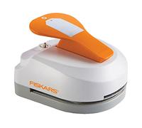 Fiskars Perforadora de etiquetas 3 en 1- Sencilla, para etiquetas (5 x 7.5 cm), con 20 ojetes, Acero de calidad/Plástico, Blanco/Naranja, 1016266