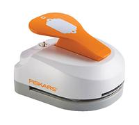 Fiskars Perforadora de etiquetas y ojetes 3 en 1- Festón, para etiquetas (5 x 7.5 cm), con 20 ojetes, Acero de calidad/Plástico, Blanco/Naranja, 1016268