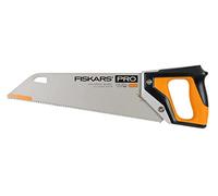 Fiskars Pro Sierra manual para madera, Laminado y PVC, Longitud de la hoja de sierra: 38 cm, 9 TPI, Negro/naranja, PowerTooth, 1062930
