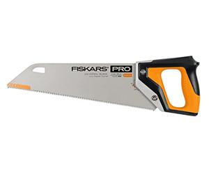 Fiskars Pro Sierra manual para madera, Laminado y PVC, Longitud de la hoja de sierra: 38 cm, 9 TPI, Negro/naranja, PowerTooth, 1062930