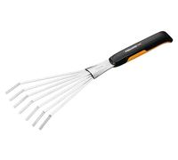 Fiskars Rastrillo de mano Xact – 7 púas, acero inoxidable/plástico, Negro/Naranja (1027044)