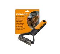 Fiskars Rastrillo para desenredar mascotas cepillo para perros y gatos, cepillo curvo de amplio espaciado y mango de agarre suave para un fácil aseo y desenredar suministros para gatos